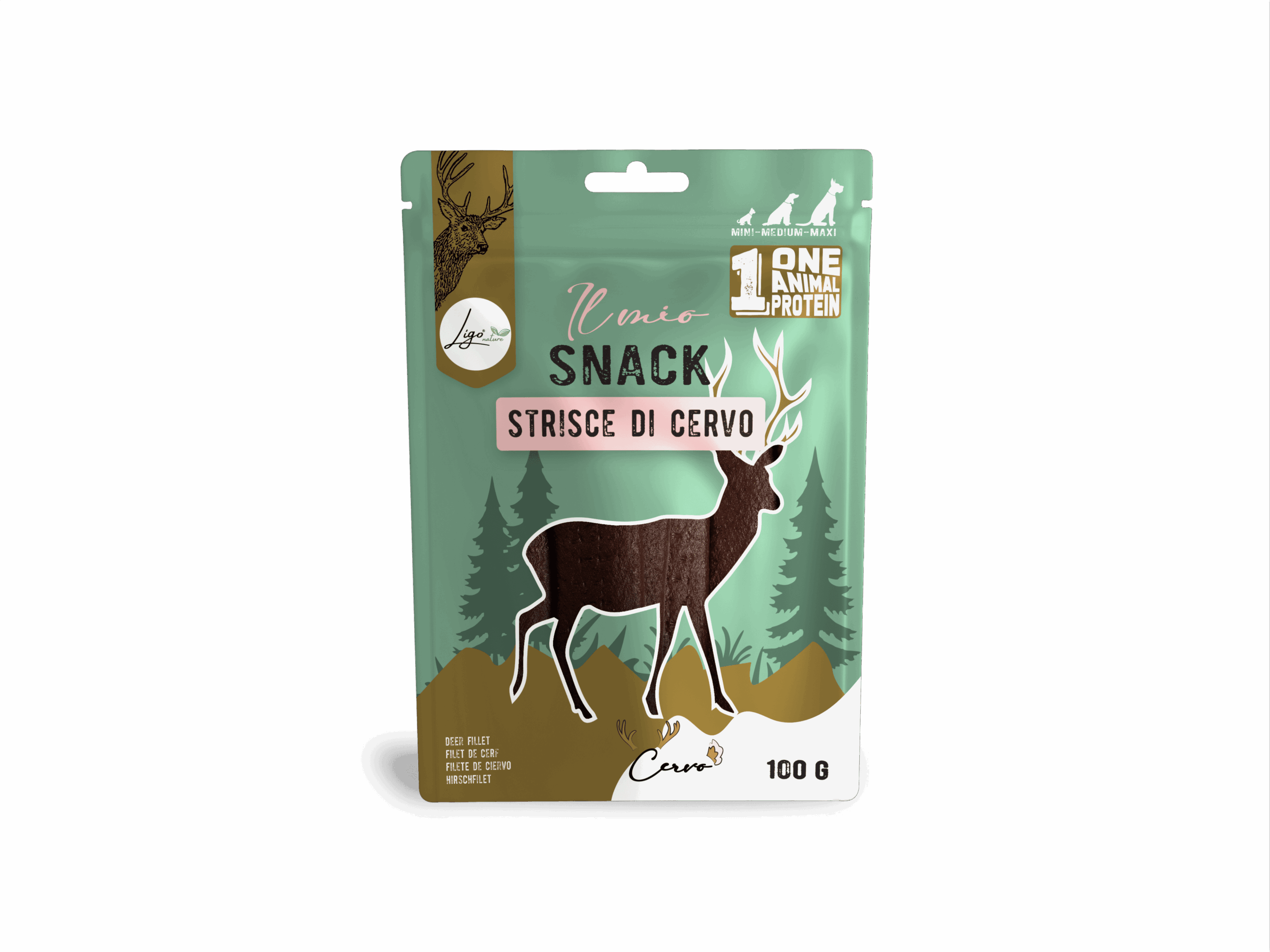 Il mio snack SOFT strisce di cervo 100gr ONE ANIMAL PROTEIN