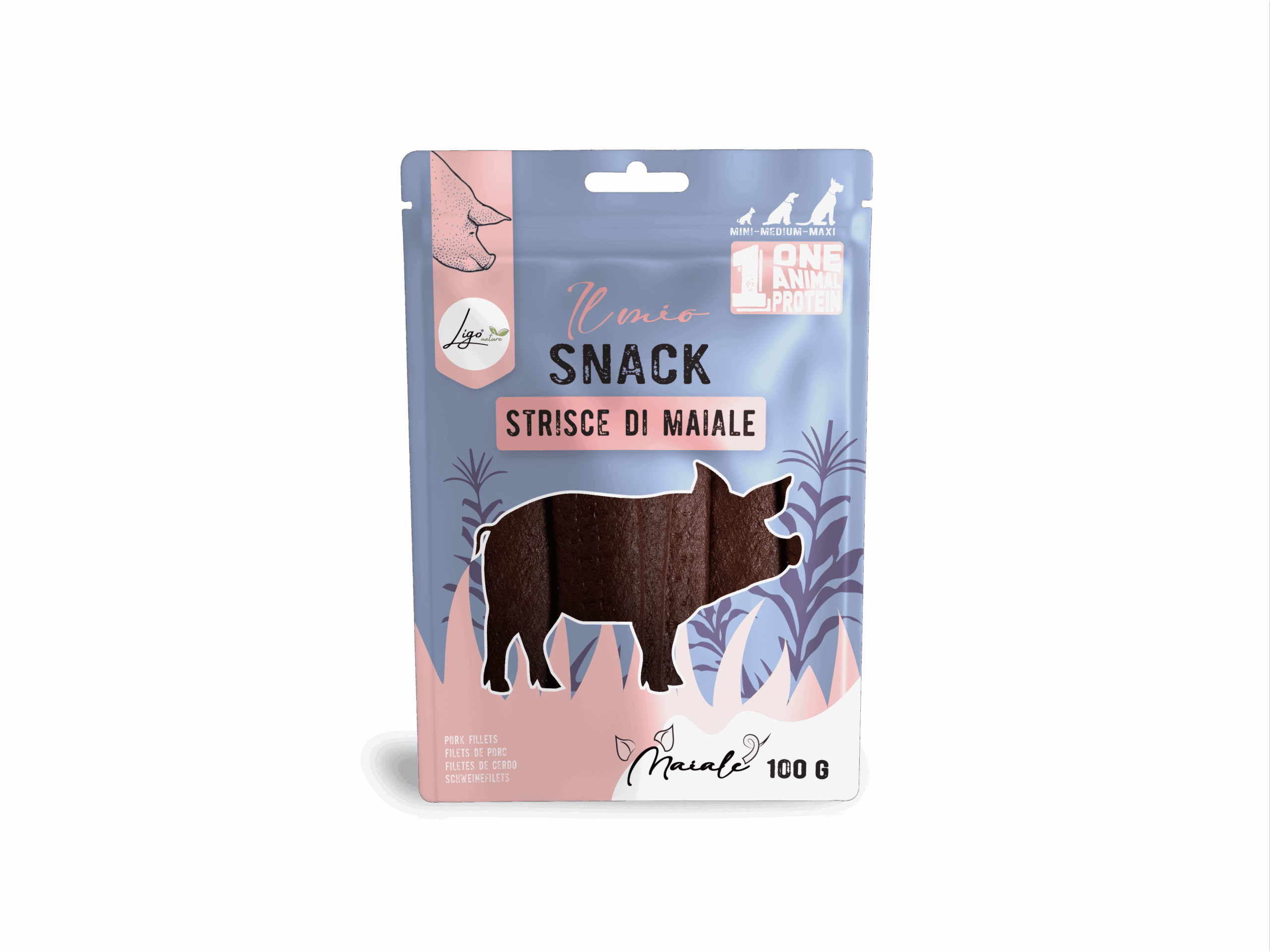 Il mio snack SOFT Strisce di maiale 100gr ONE ANIMAL PROTEIN
