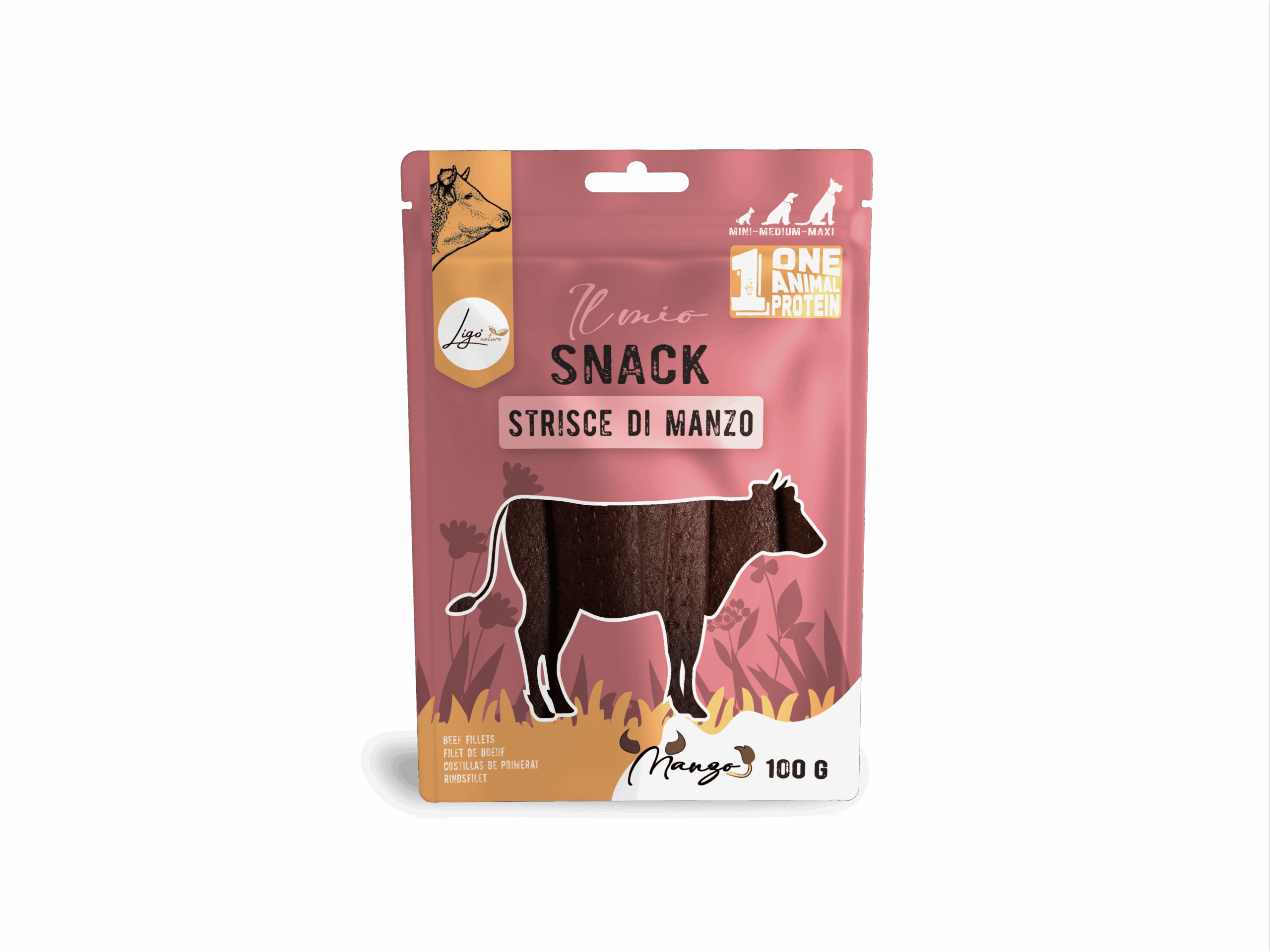 Il mio snack SOFT Strisce di manzo 100gr ONE ANIMAL PROTEIN