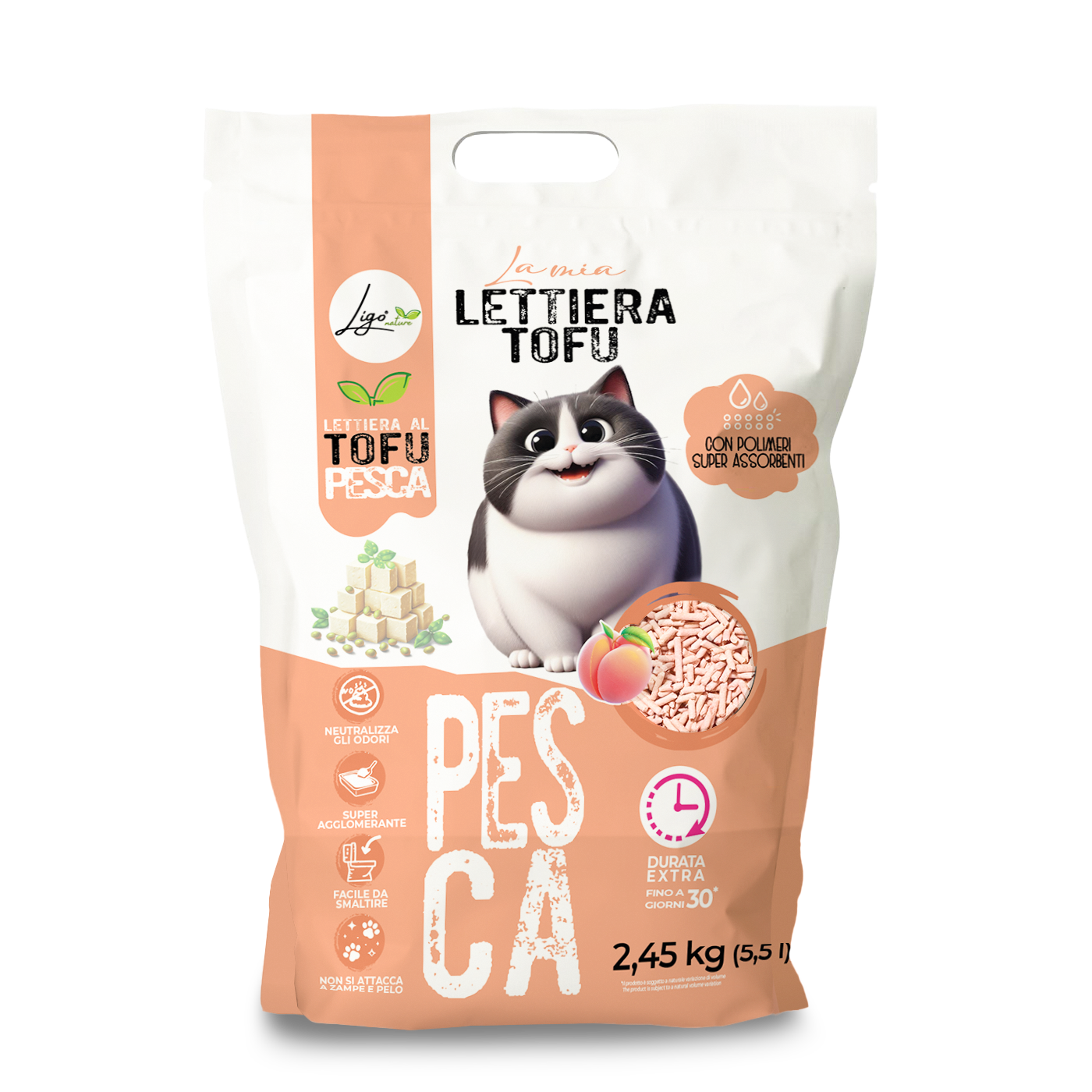 Lettiera Tofu SUPER AGGLOMERANTE profumazione pesca 5,5l 2,45KG